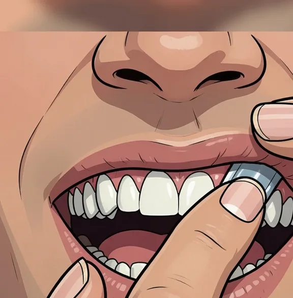 Illustration of placing a BRYO pouch between the upper lip and gum